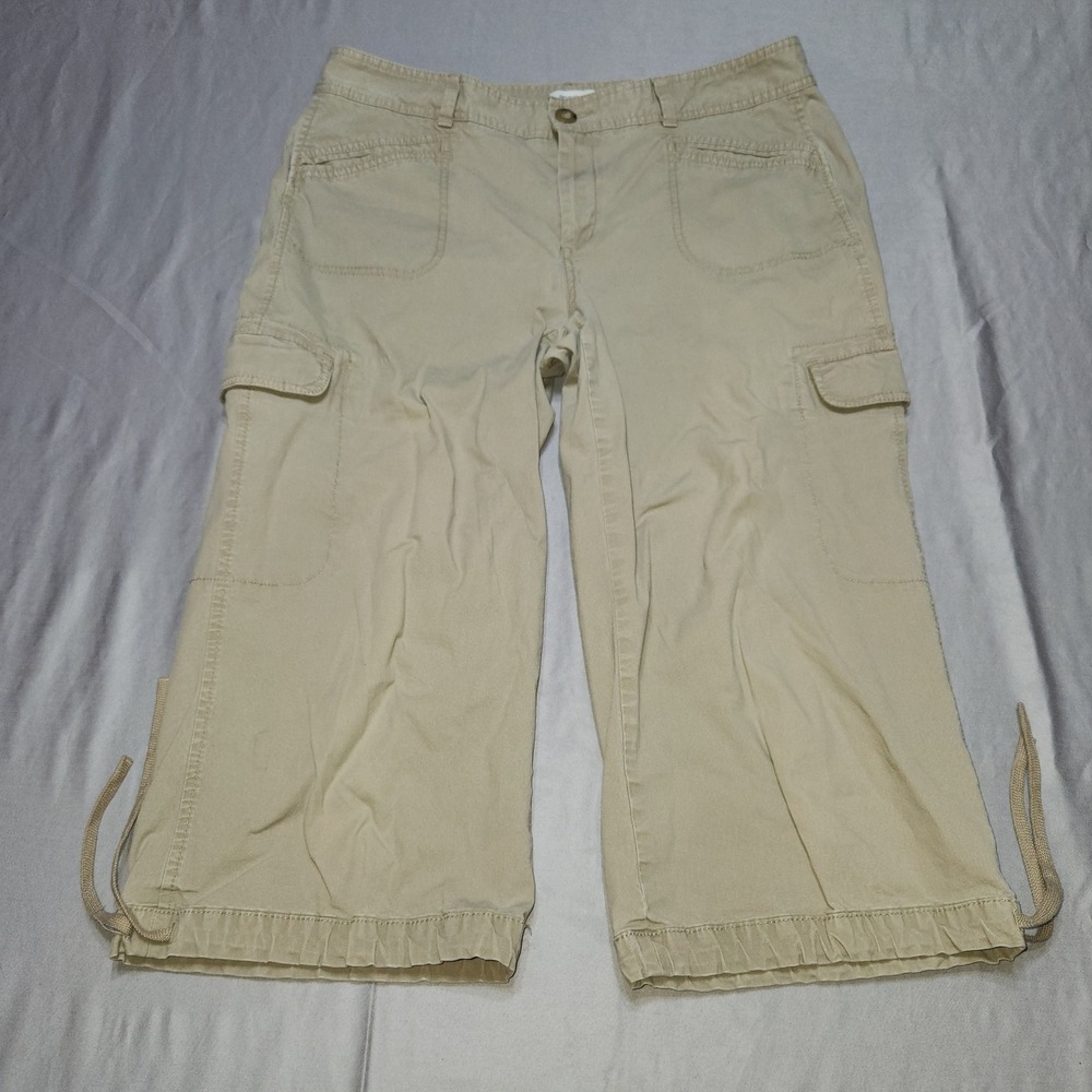 Dockers Khaki Cargo Capri Pants Womens 12 Mid Rise Curvy Tan Cropped Drawstring
